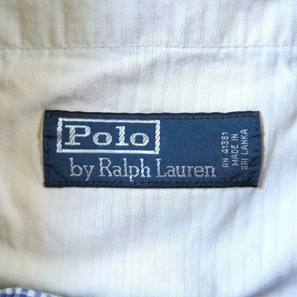 Polo Ralph‎ Lauren Gingham Shorts Mens 34 VTG Blue White Check Cotton Flat Front